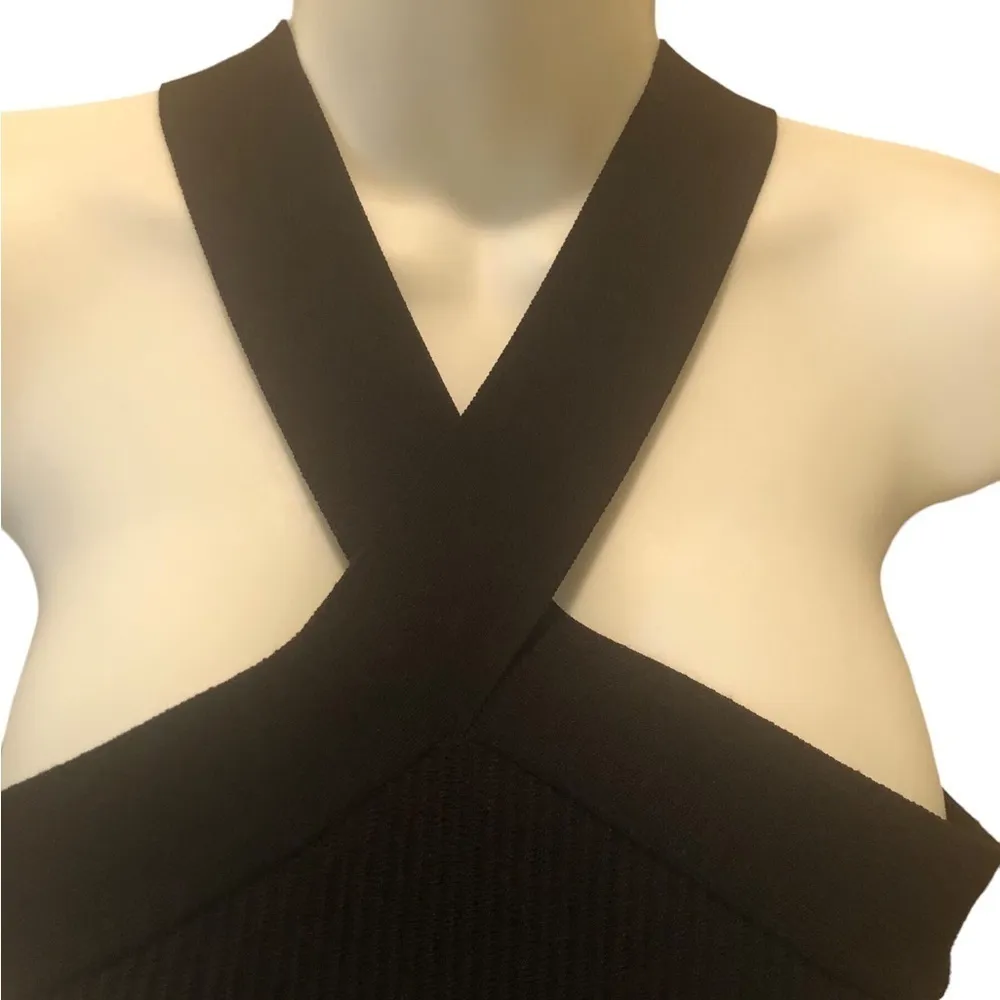 Cross Halter Ribbed Knit Sz. M Black Stretch Summer Sexy Cropped - Image 3
