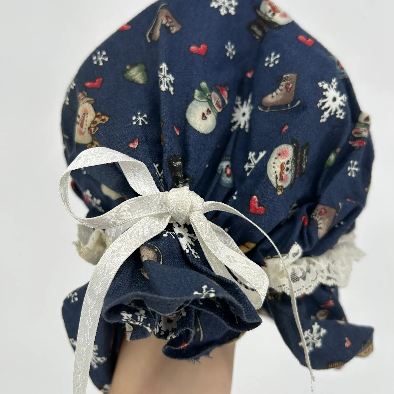 Vintage Holiday Christmas Bonnet Prairie Pioneer Cottage Old Fashioned Retro Cap Blue - Image 3