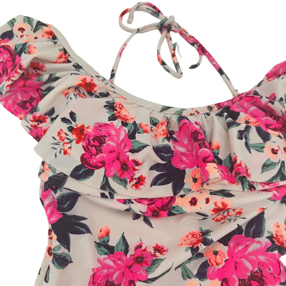 Arizona Jean Co. Floral Flower Ruffle Off the Shoulder Swimsuit Size Small - Image 2