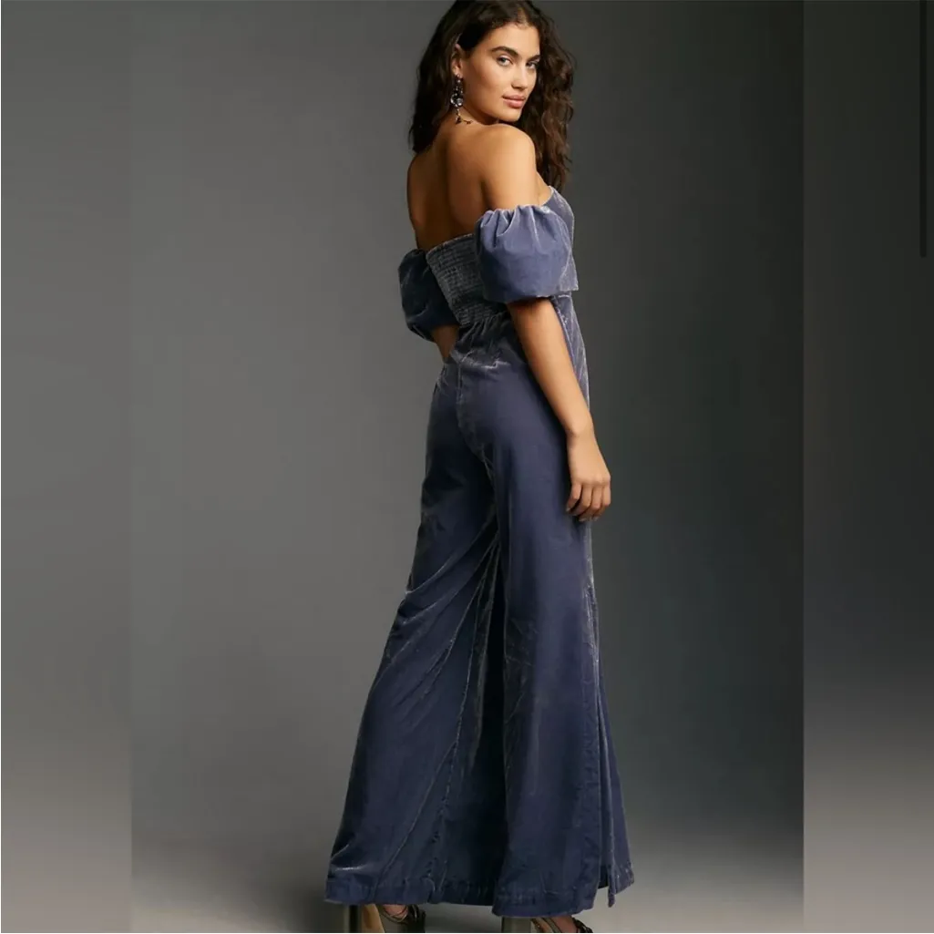 Anthropologie Femme Velvet Blue Jumpsuit New With Tags Size 12 - Image 2