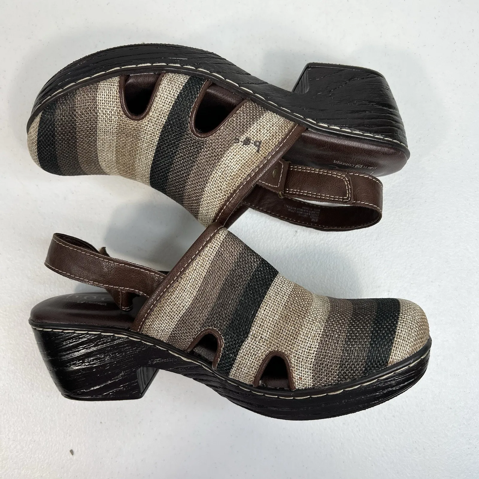B.O.C. 8 Clogs Mules Born Concept Lyza Slingback Dark Brown Stripe Boho Hippie - Image 3