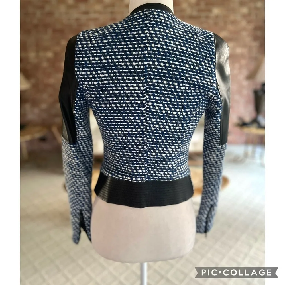Zara Trafaluc Moto Jacket Tweed Tweed Faux Leather Blue Black XS Edgy Biker Chic - Image 9
