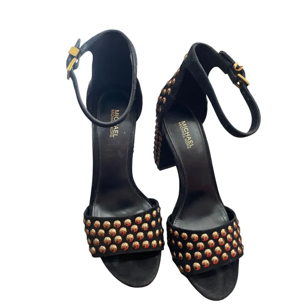 Michael Kors Leela Black Suede Gold Studded Heels Size 7M SKU 8901 - Image 9