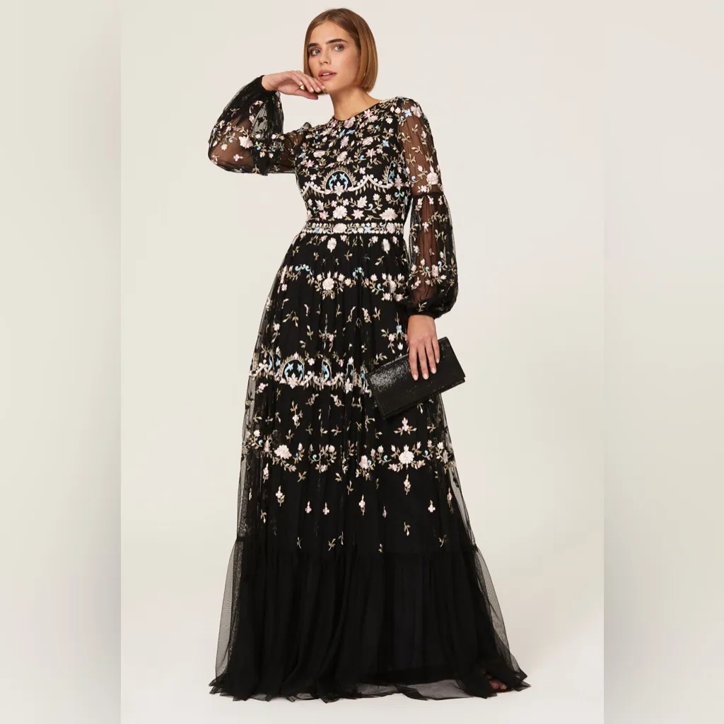 MAC DUGGAL Floral Flowy‎ Feminine Bohemian Ruffle Garden Gown •4 - Image 2