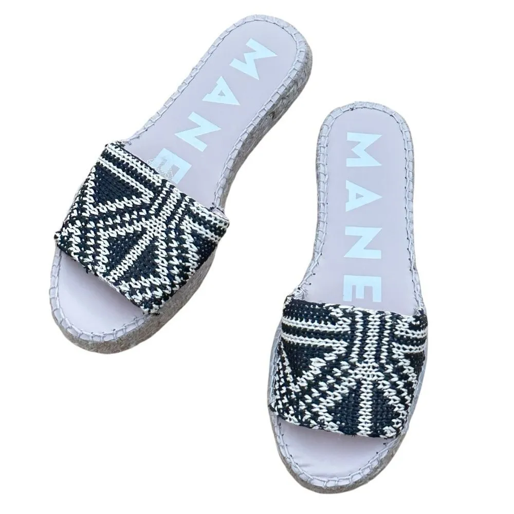 Manebi Double Sole Espadrille Platform Slide Sandals Raffia Cotton size 38 8 Black - Image 9