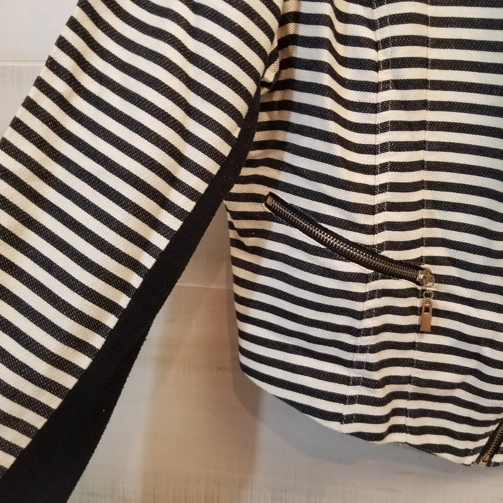 {L} Gibson Latimer Striped Moto Jacket Black White - Image 2