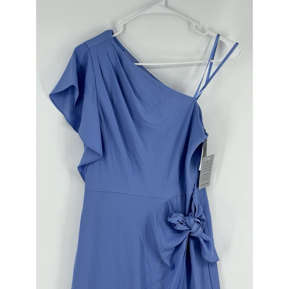 Adrianna Papell Twill One‎ Shoulder Flutter Short Sleeve Faux Wrap Dress Size 4 - Image 4