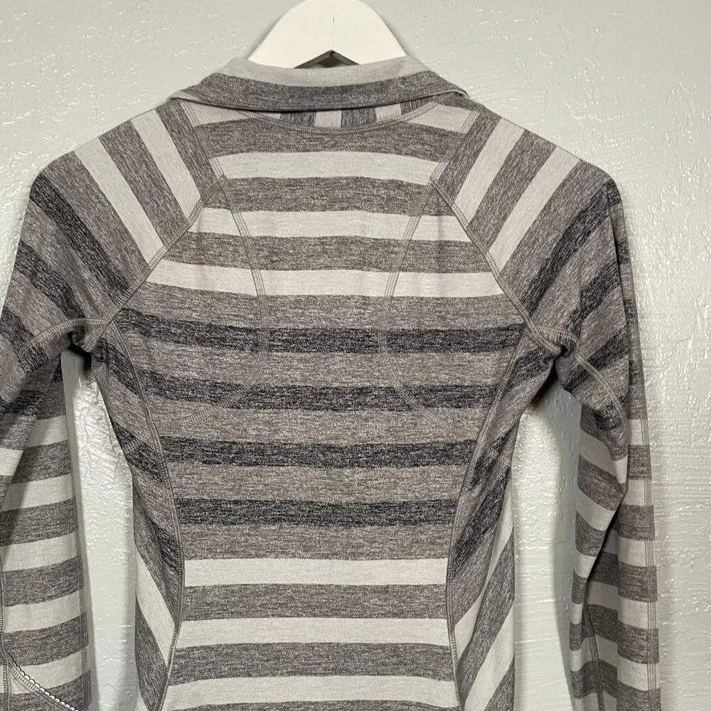 Lululemon Women 4 Race Your Pace 1/2 Zip Pullover Marshmallow Stripe Double Zip - Image 9