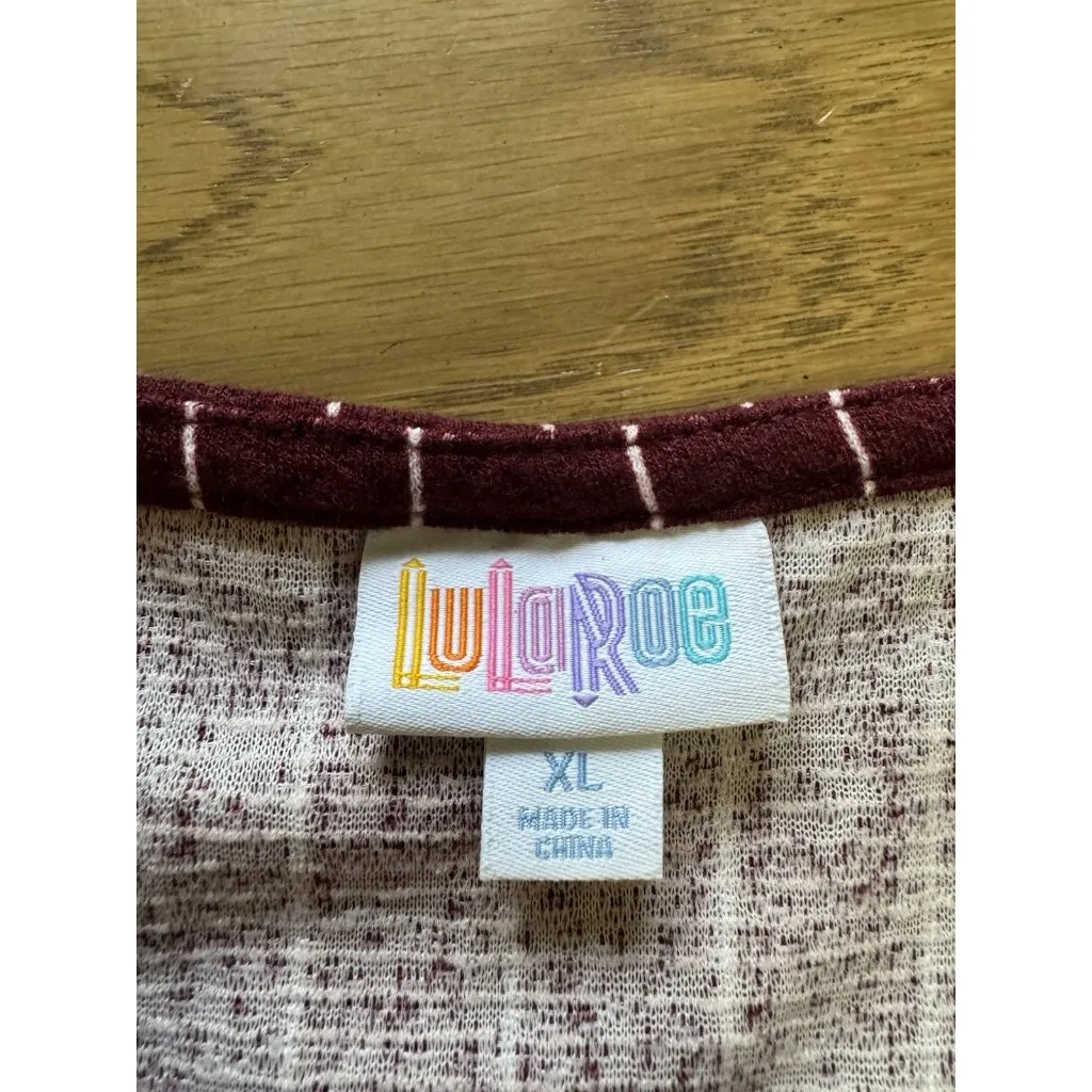 LuLaRoe Sleeveless Women Shirt Size XL Burgundy‎ Stripe Tunic Vacation Summer - Image 3