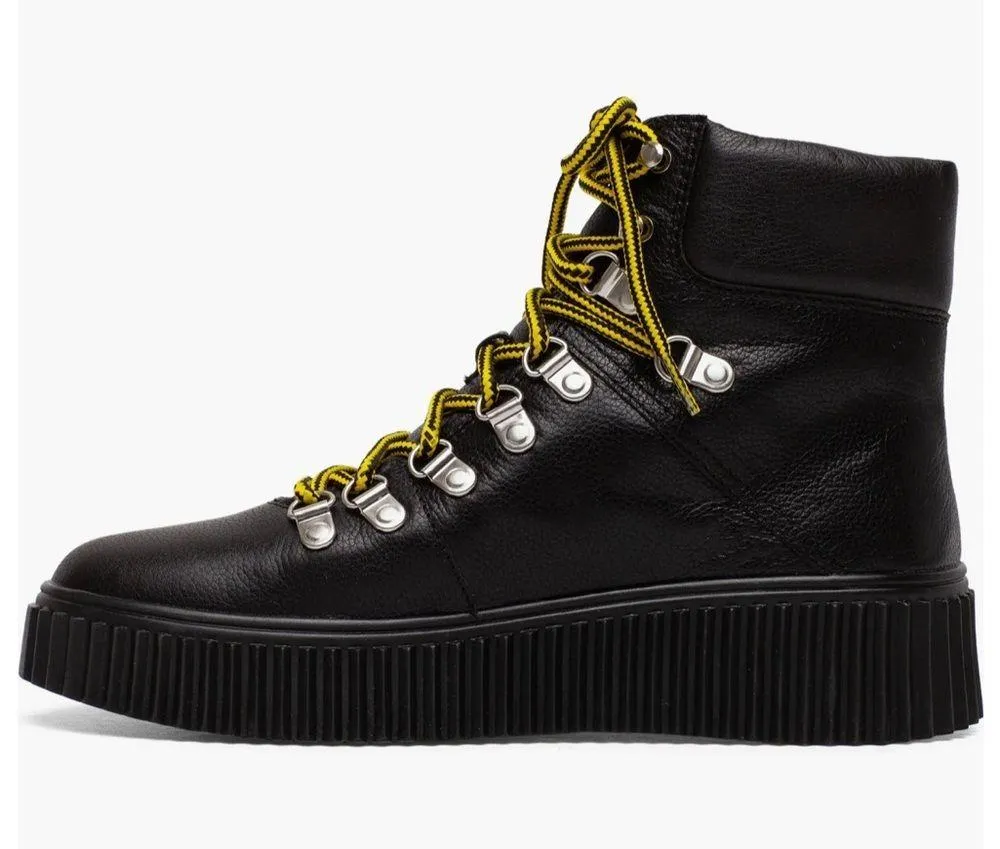 Nordstrom Lisa Vicky Leather moto combat boot black yellow laces size 7 - Image 2