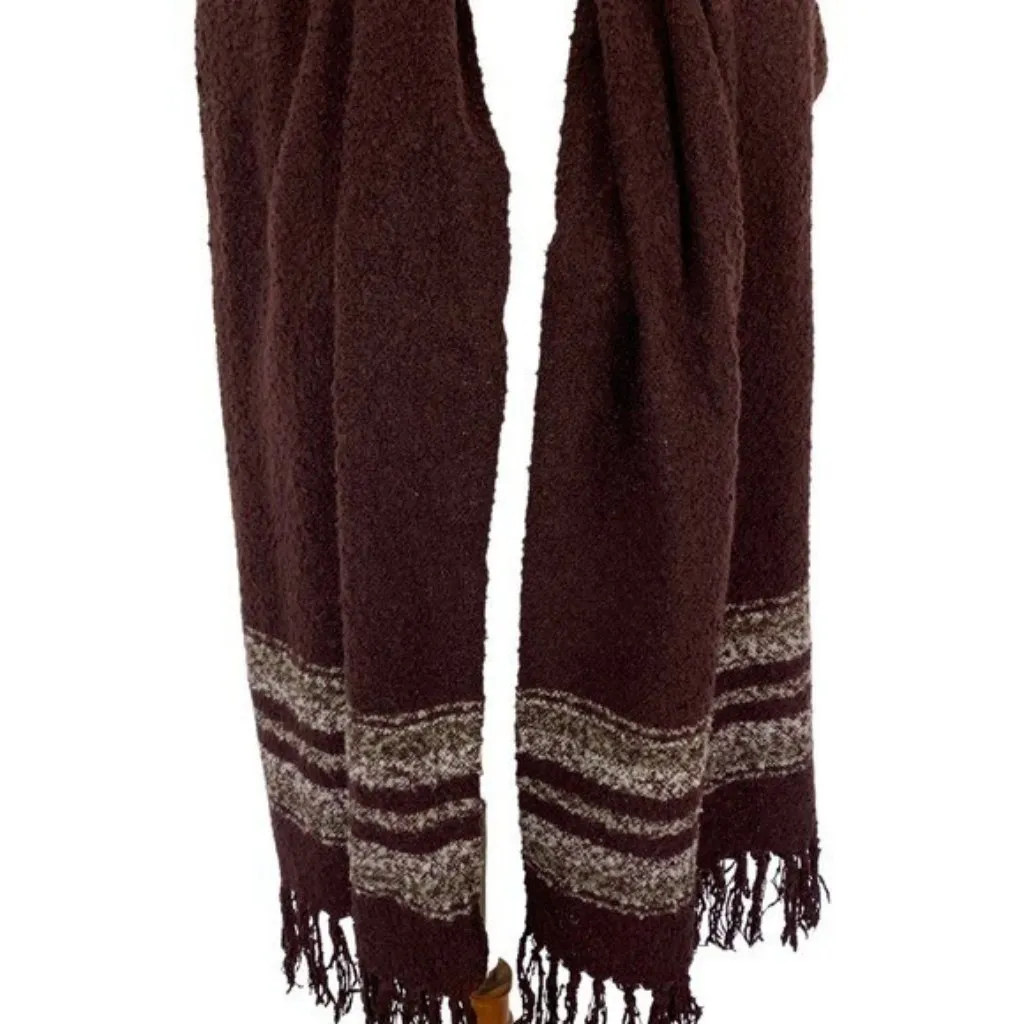 Simply Noelle Maroon Knit Fringe Scarf‎ Striped Soft Cozy Acrylic Winter Wrap - Image 2