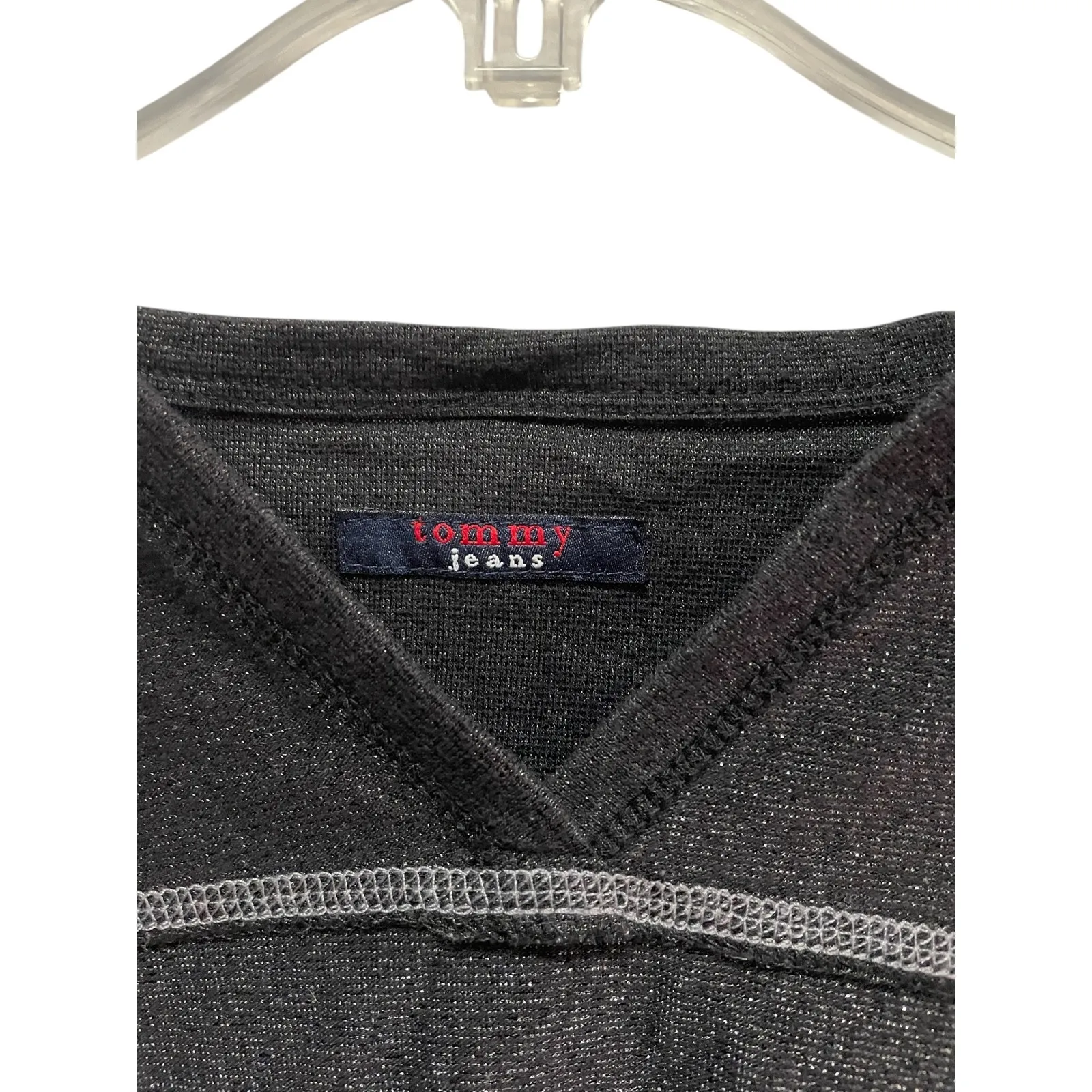 Tommy Jeans Y2K Women Black Long Sleeve V Neck Sparkle Glitter Top Shirt Size M - Image 3