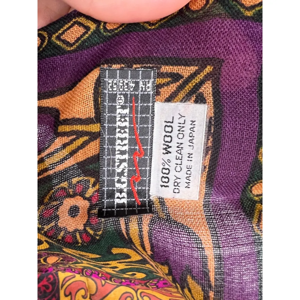 Vintage B.G. Street 100% Wool Scarf Japan Tapestry Paisley Purple - Image 3
