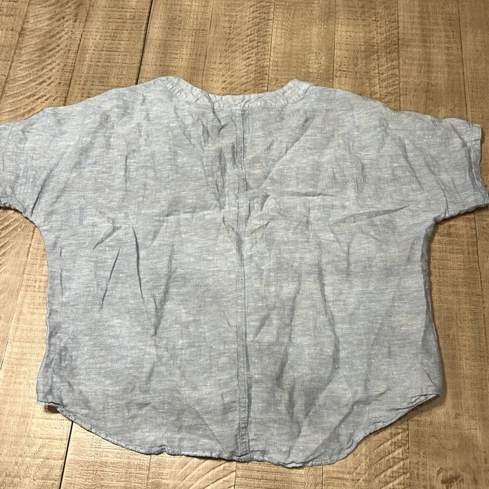 EDDIE BAUER Womans Blue Short Sleeve Tie Waist Linen Blend Shirt Top - Image 7