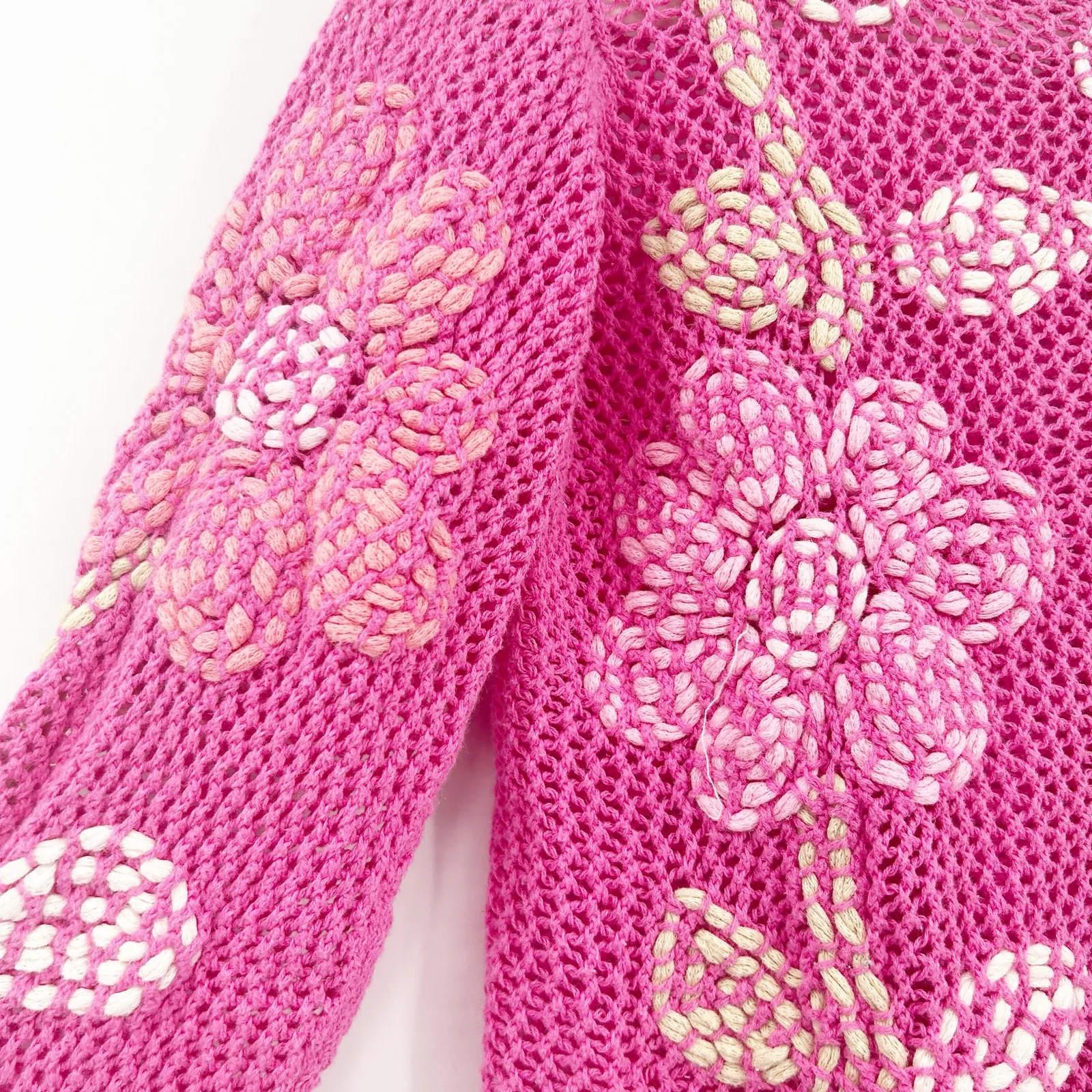 Sigrid Olsen Womens Y2K Boho Cottagecore Linen Blend Floral Hand Knit Sweater S - Image 2