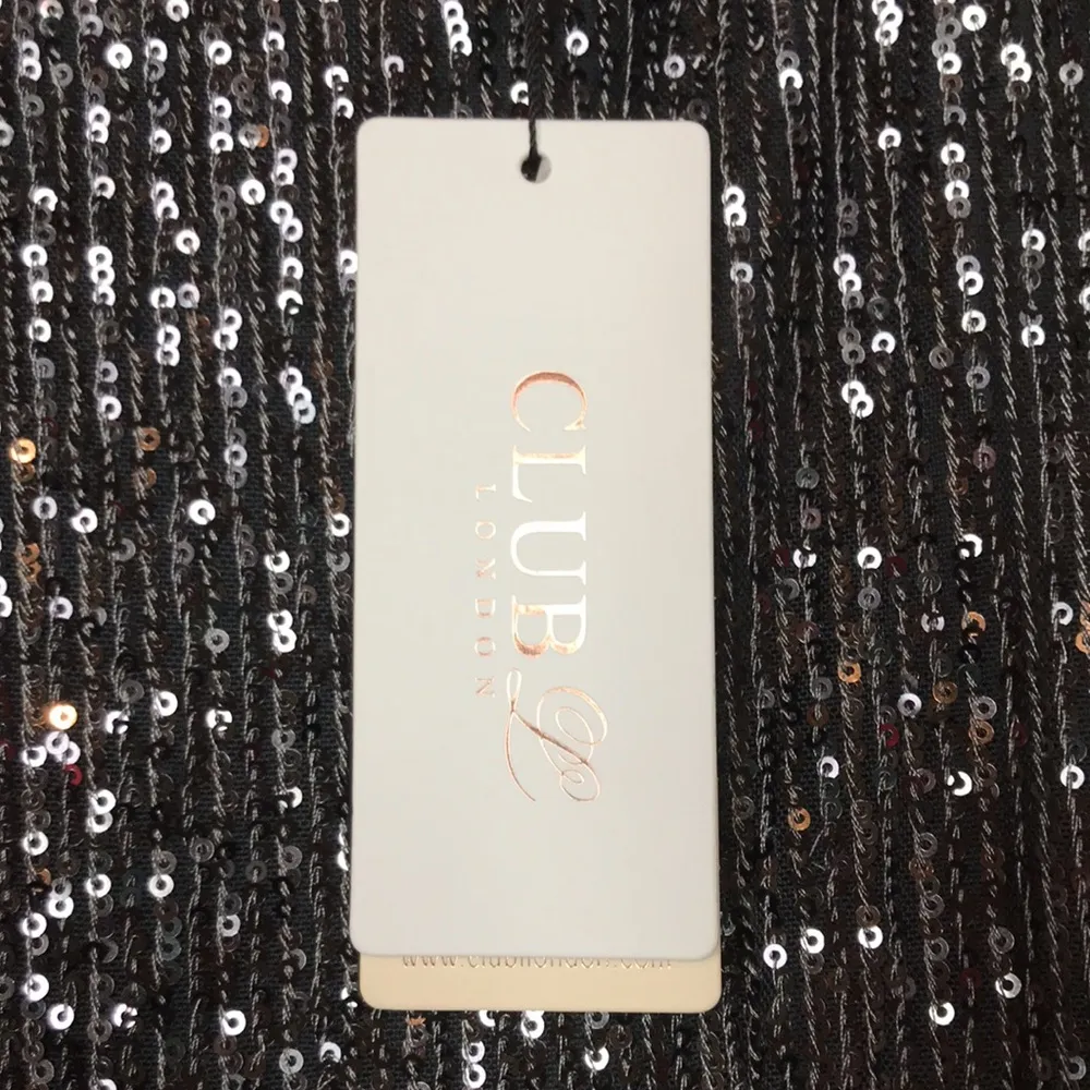 NWT Club London Women’s Black Silver Sequins Leg Slit Maxi Skirt Size 6 - Image 3