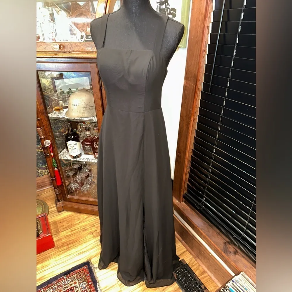 Azazie Black Formal Gown Chiffon Dress with Slit - Image 3