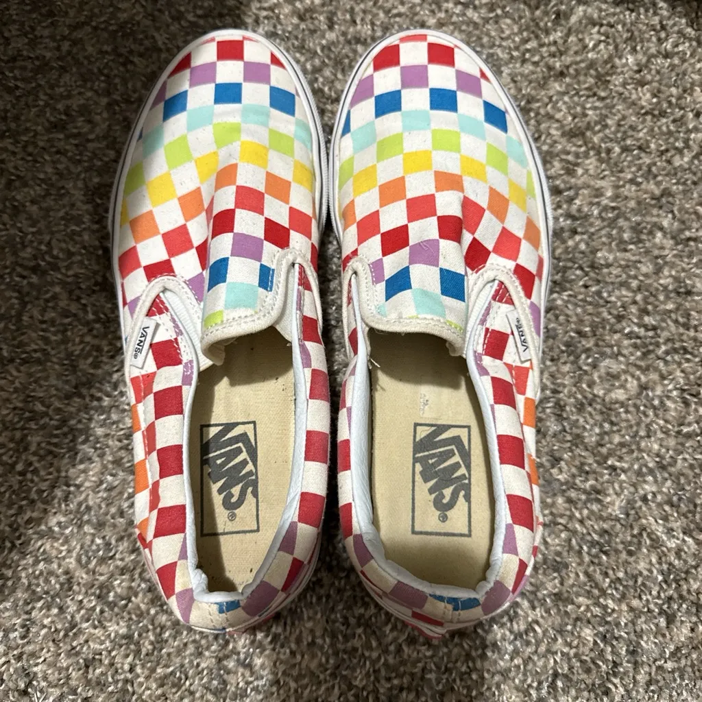 Vans women Colorful Checkered Slip-On Sneakers - Image 3