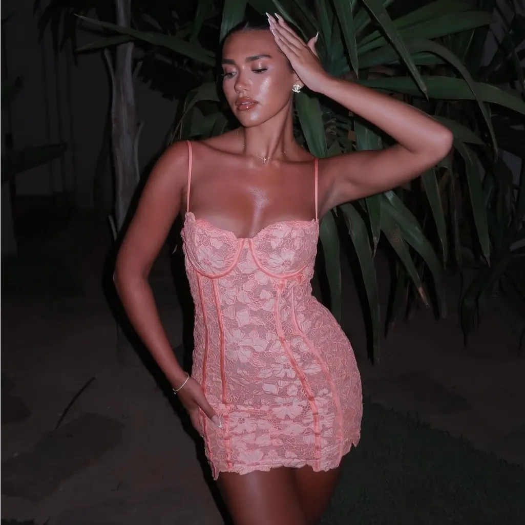 HOUSE OF CB ILAYDA Sorbet Embroidered Floral Lace Mini  DRESS Size M $285 - Image 5