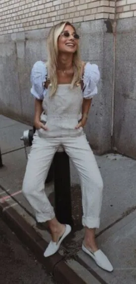 WeWoreWhat Basic Overalls Jumpsuit Off White Linen Classic Blogger Favourite - Image 1