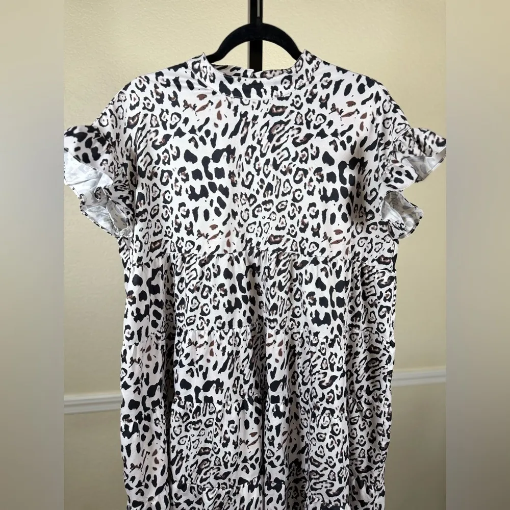 Cupshe Ruffle Sleeve Leopard Print Tiered Babydoll Dress Flowy Boho Flowy Large - Image 6