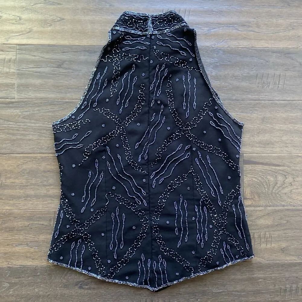 VINTAGE CHADWICKS Halter Womens Sz Large Black Beaded Cocktail Glam - Image 5