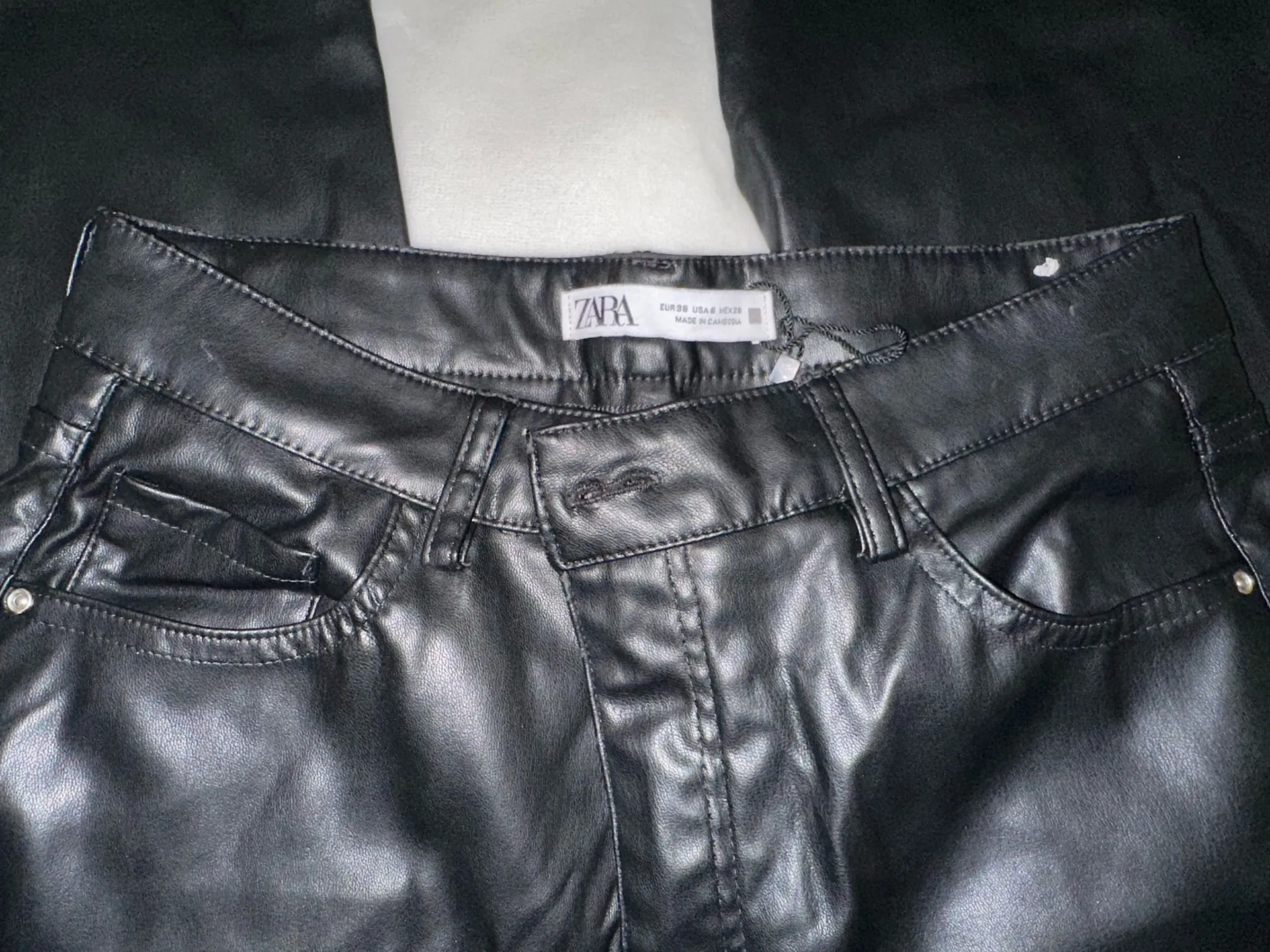 ZARA Leather Faux Pants High-Rise Wide-Leg Black - Image 3