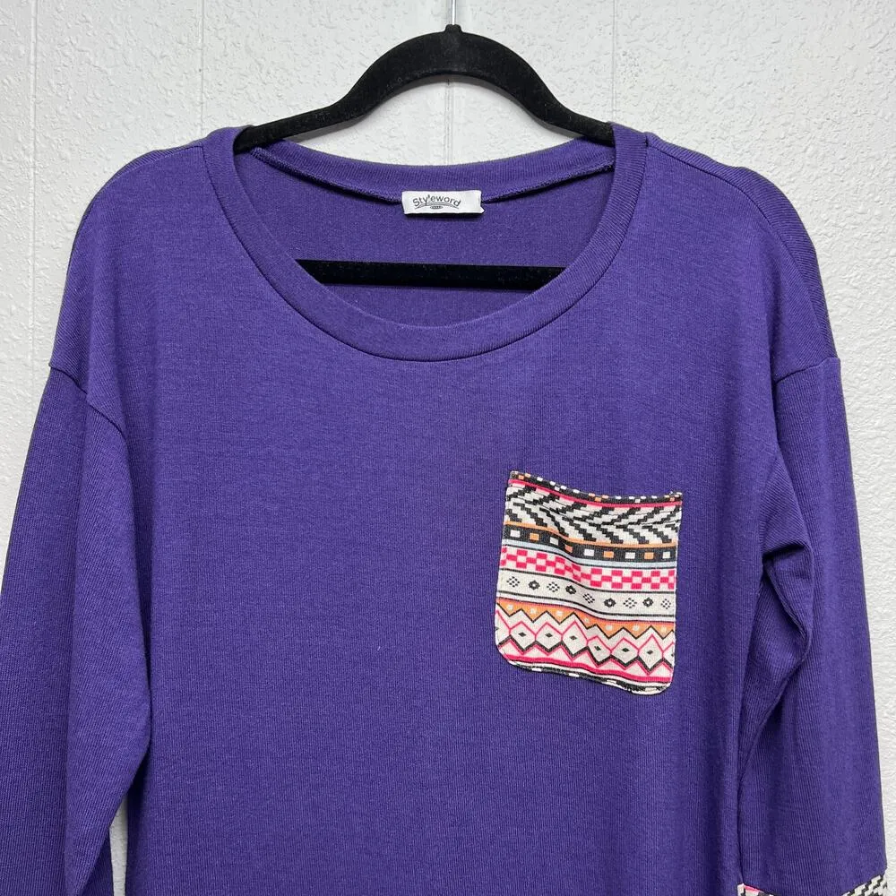 Styleword Tunic Sweater Dress Womens Medium Bohemian Loungewear Relaxed Pullover Purple - Image 3