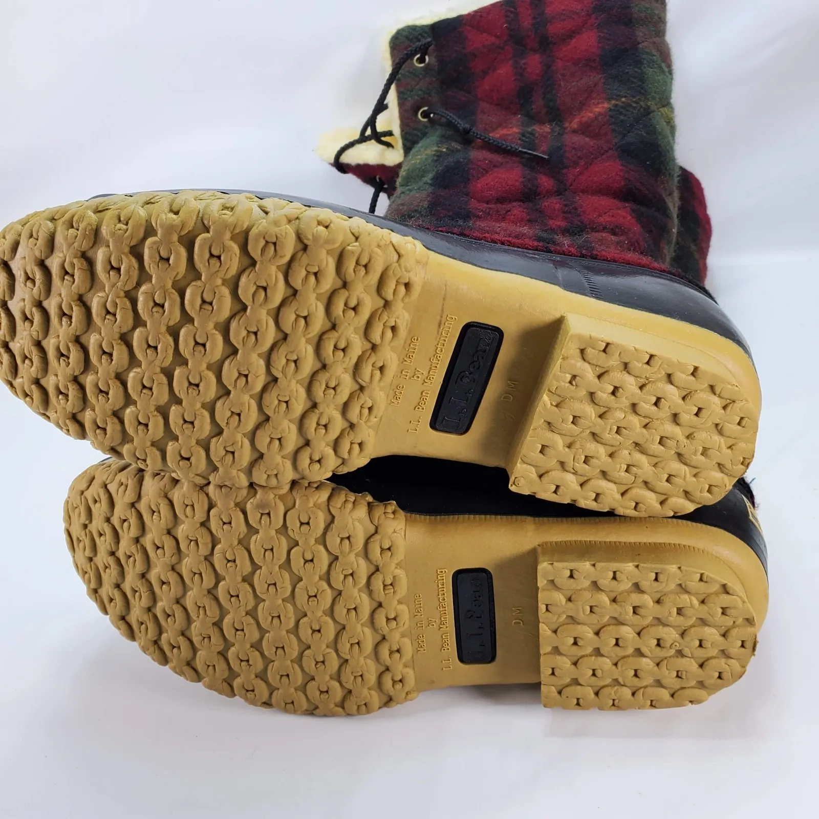 L.L. Bean Tartan Plaid Wool Shearling Sherpa Fleece Lined Duck Boot VTG Size 7 M Red - Image 9