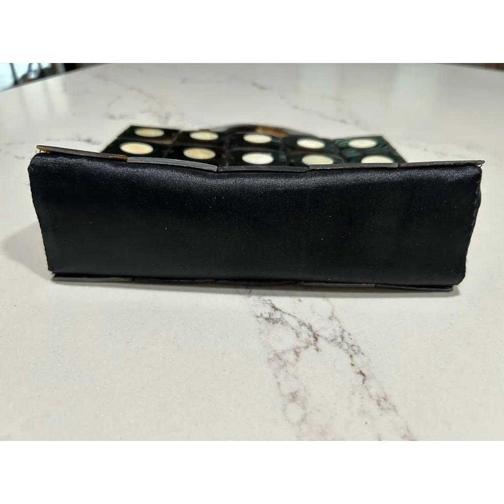 NEW Mid Century Mod Inlaid Mother Pearl Horn Lined Clutch 8x6” Brown - Image 4