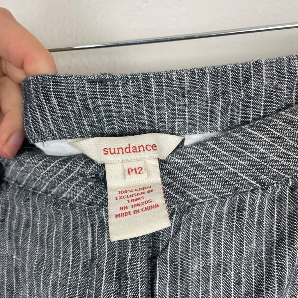 Sundance Women's 12 Petite Andover Navy and White Striped Wide Leg Linen Pants - Image 5