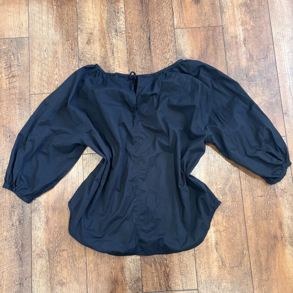 EVERLANE $55 The Ruched Air Blouse Women's Size 16 Black 100% Cotton Minimalist - Image 6