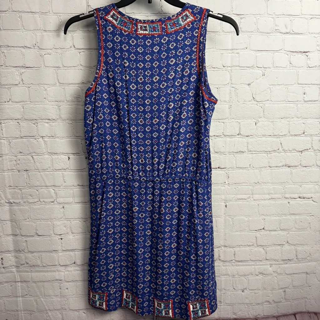 Irving & Fine blue printed geo shift dress preppy coastal size Small hippie boho - Image 5