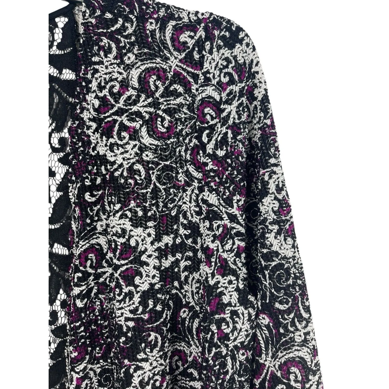 Catherines 1X 18/20W Soft Mesh Lace Open Front Cardigan Black White Purple Tunic - Image 4