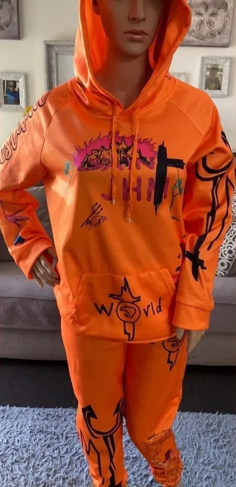 SWEAT SUIT SET Graphic design hoodie pull on jogger 2 pocket unisex NEW size XXL - Image 1