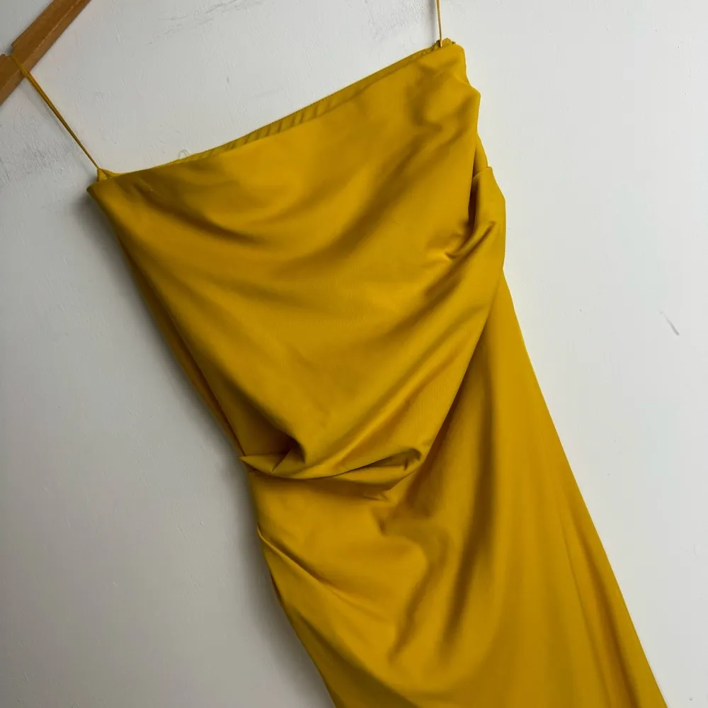 NWT ZARA Strapless Maxi Dress Sz Small Golden Yellow Side Pleats Ruched - Image 7