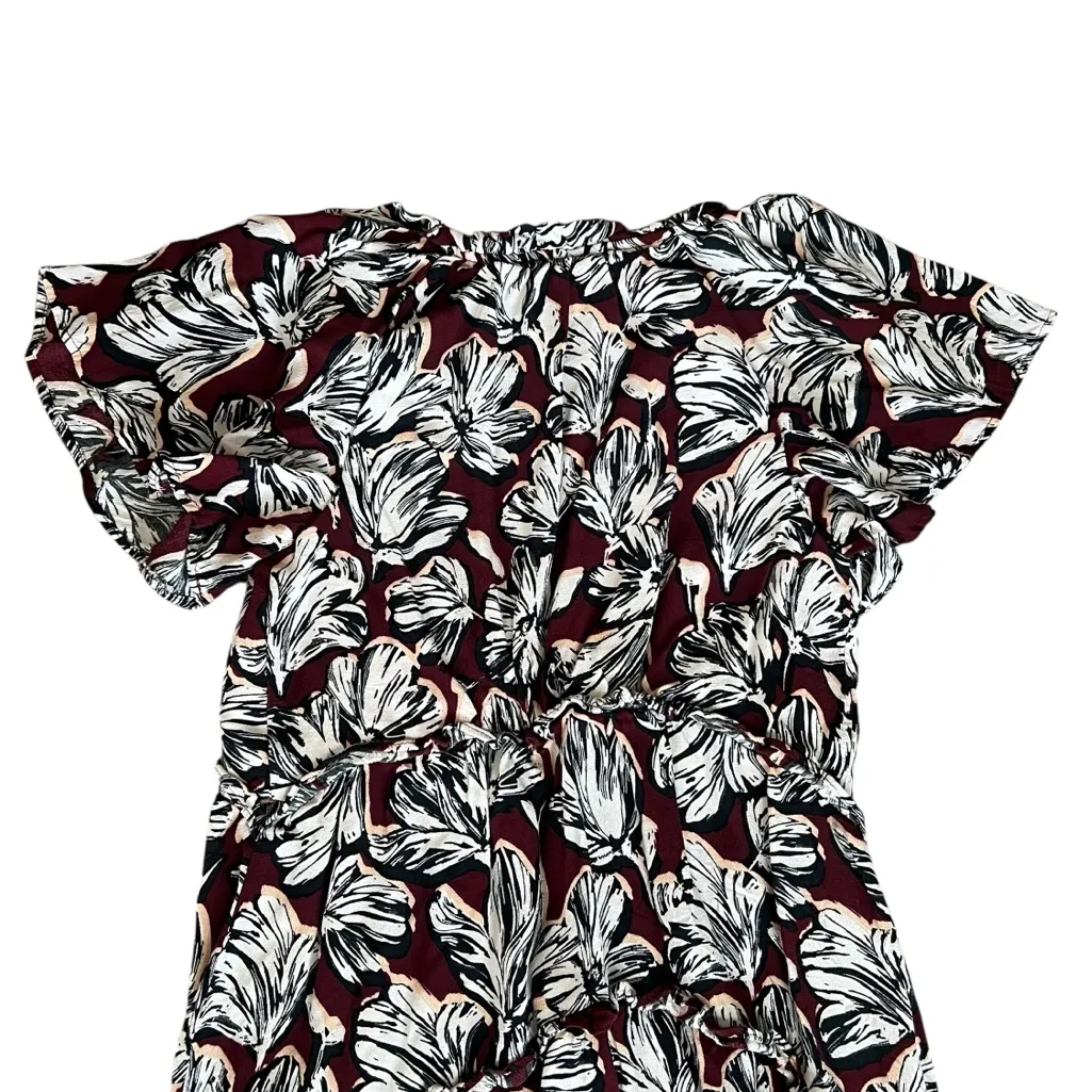 Anthropologie Women’s Robin Floral Wine Burgundy Print Ruffle Tiered Mini Dress - Image 6