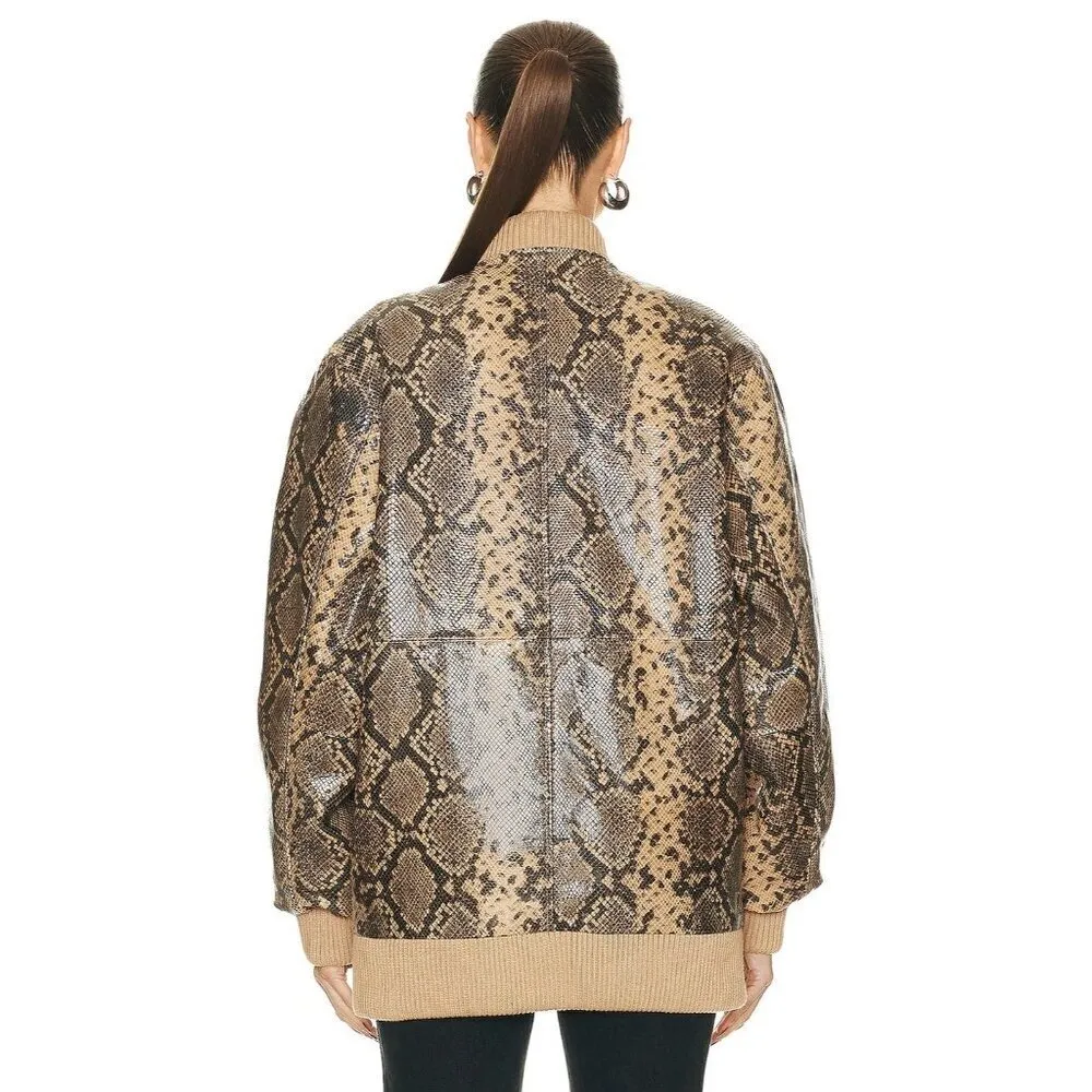 retrofete Halle Leather Jacket in Tannin Snake XSmall New Womens Coat Brown Size XS - Image 2