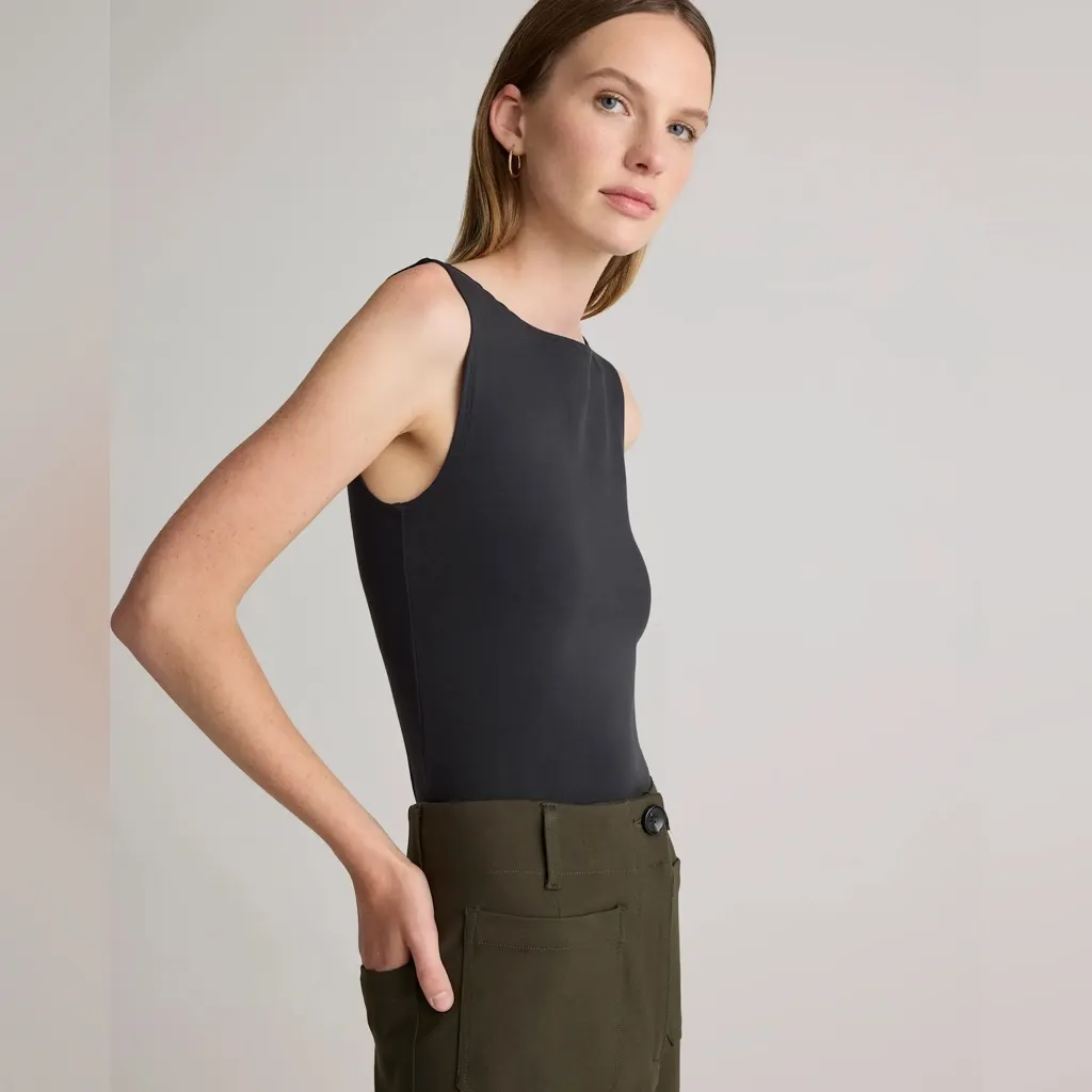 NWT Quince Black Stretch Cotton Jersey Boat Neck Tank Size XL - Image 3