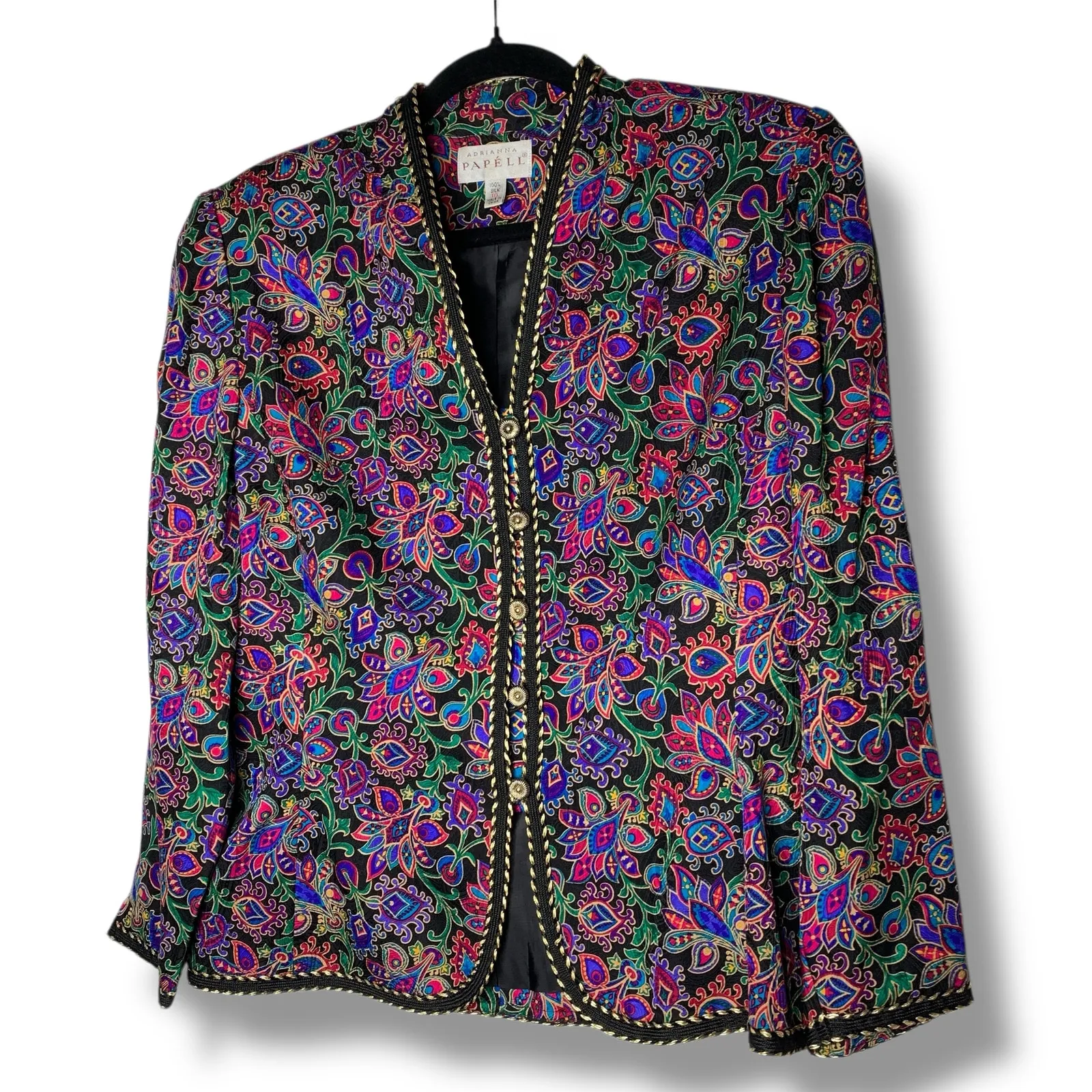 Vintage Adrianna Pappell 100% SIlk Jacket Paisley Pattern Jewel Tones Size 10 - Image 9