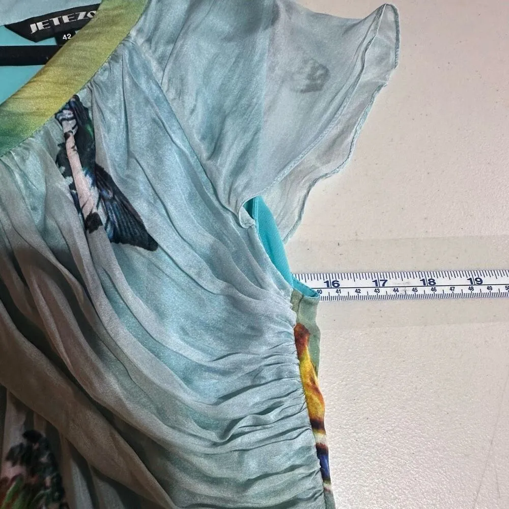 90’s Whimsical Butterfly‎ Silk Sheer Overlay FairyCore Dress Ethereal Medium Blue - Image 15