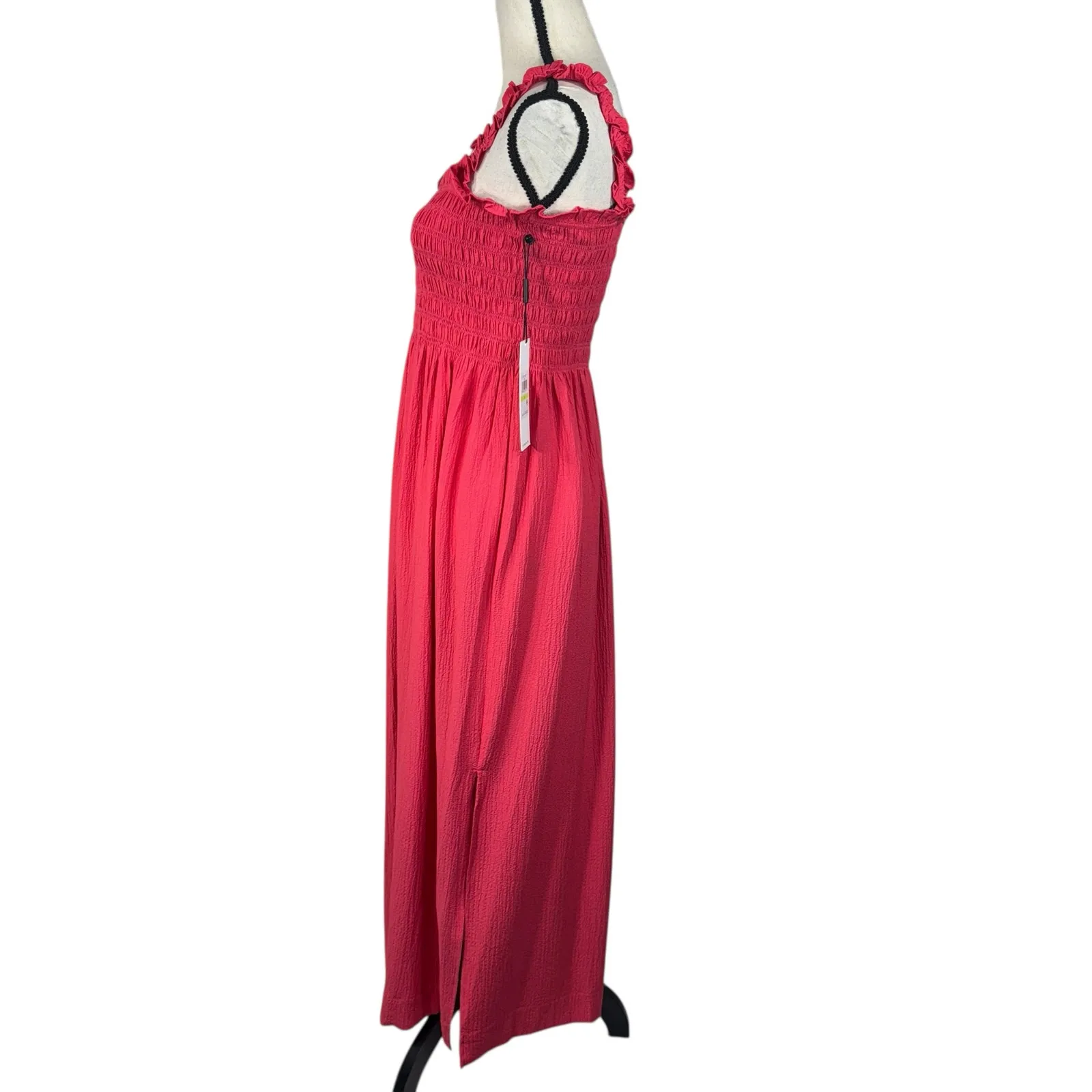 Calvin Klein SZ 4 Maxi Dress Sleeveless Smocked Bodice Slits Gauzy Ruffled Strap - Image 6