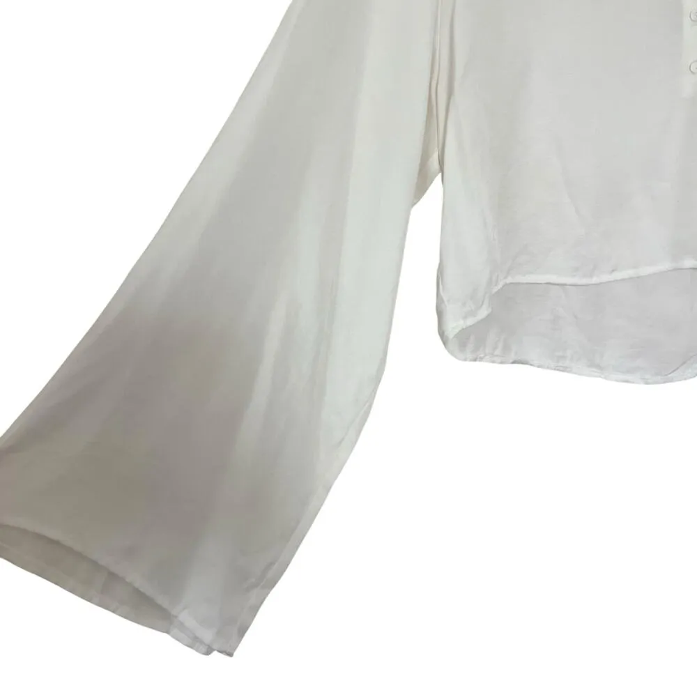 Zara Ecru Boxy Cropped Henley Button Wide Long Sleeve Blouse Size Medium NWT - Image 3