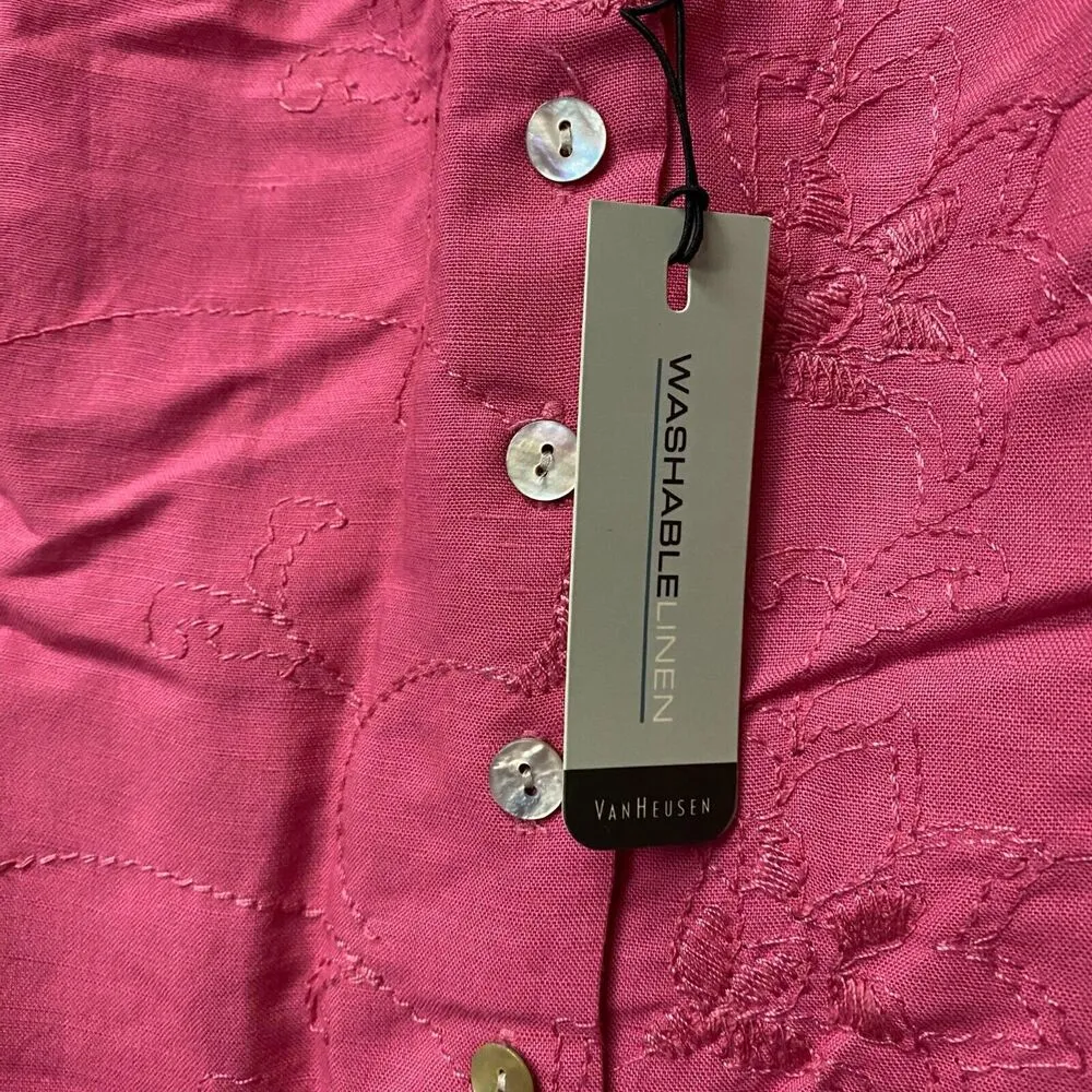 Van Heusen Women's Button Down Embroidered Top Magenta Size L NWT - Image 5