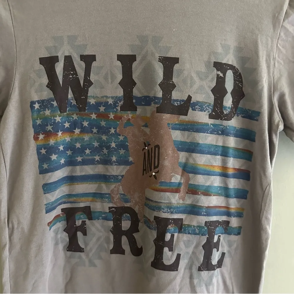 Wild & Free Cowboy Flag Graphic Tee Shirt - Image 3