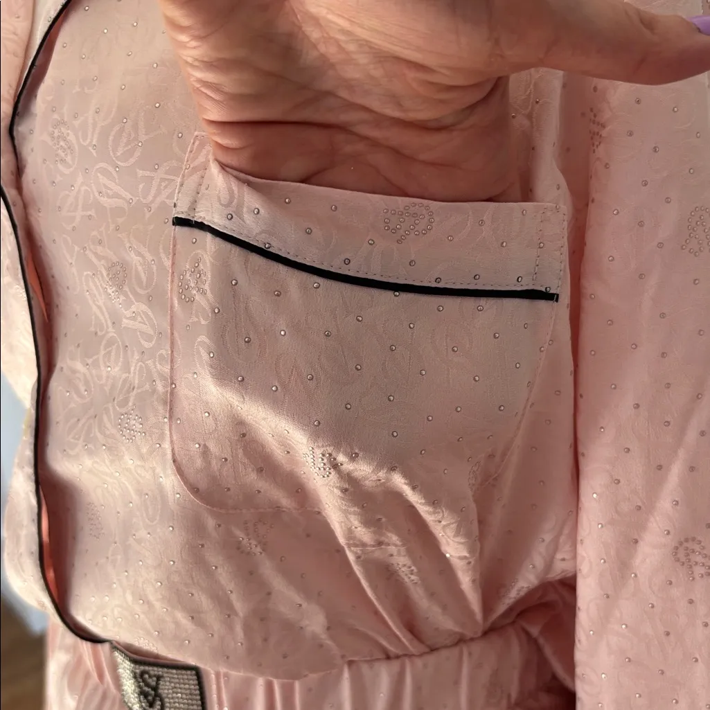 Victoria's Secret Glazed Satin Dew Drop Long Pajama Set Bling Belt Size XL - Image 5