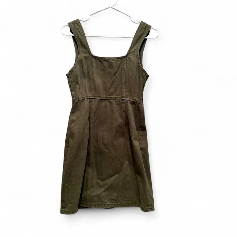 Urban Outfitters Green Overall Mini Dress Sz 2‎ 100% Cotton Utility - Image 3