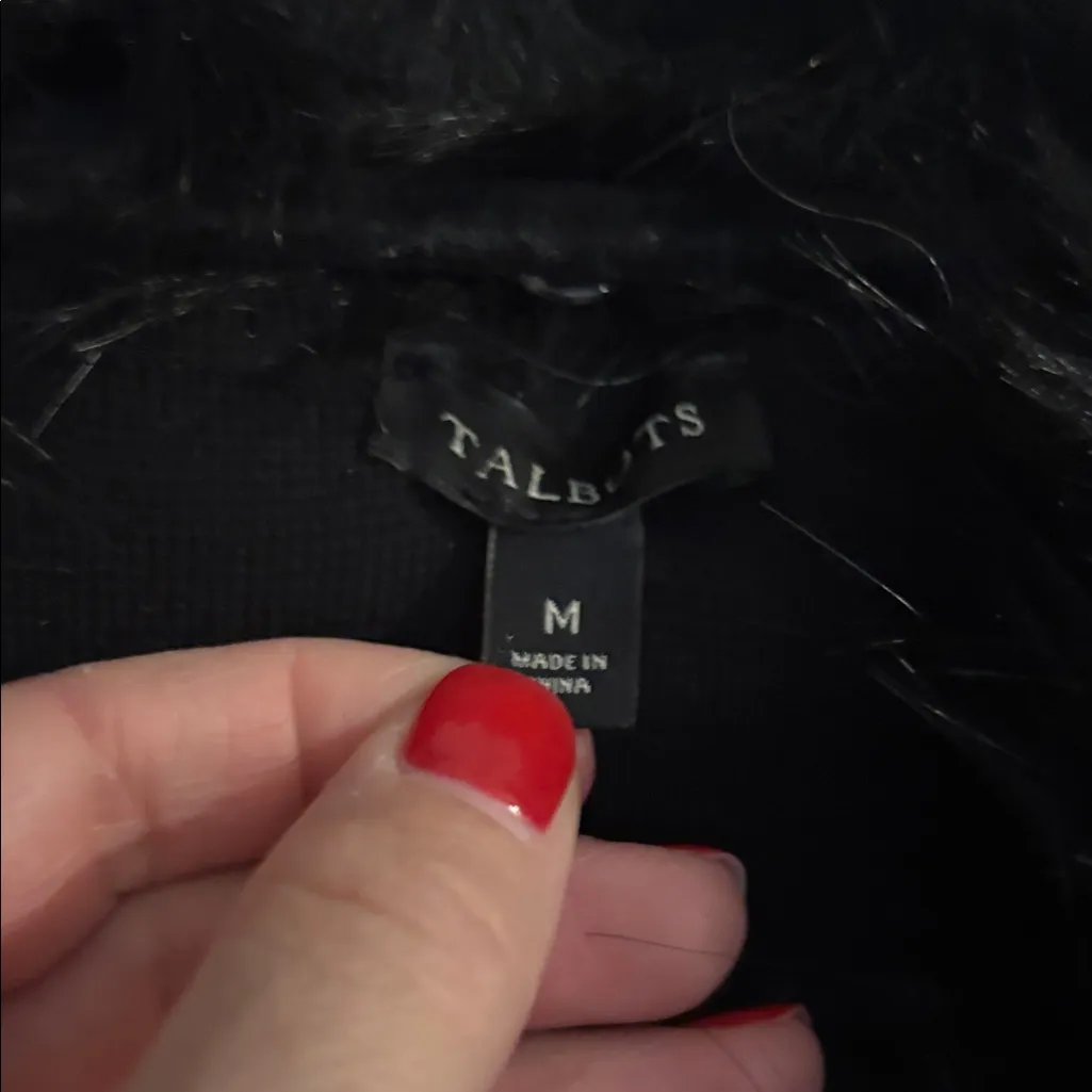 Talbots Black Vest with Faux Fur Collar Accent - Image 2