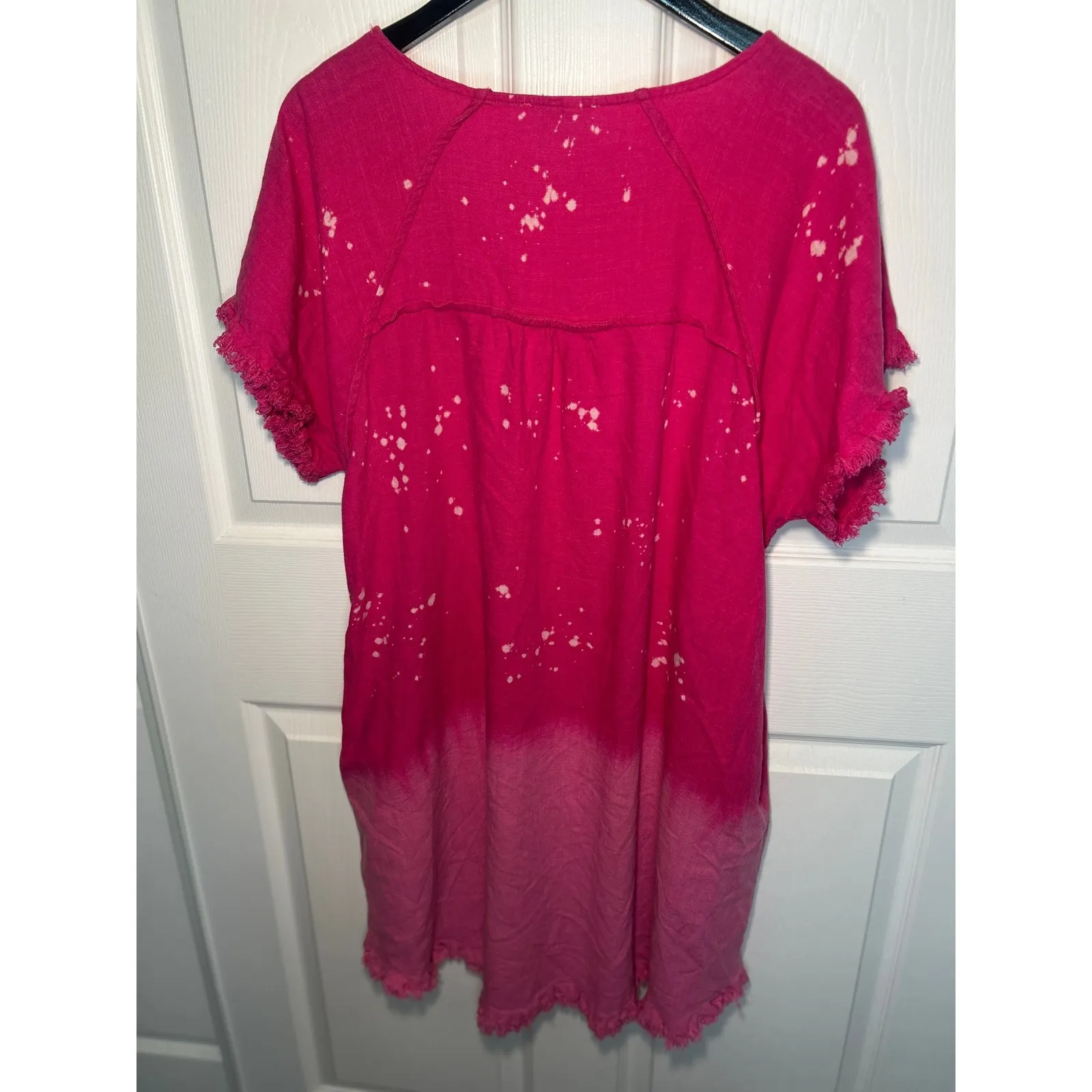 Umgee Plus Pink Bleach Tie Dye Frayed Hem Tunic Top / Swim Cover - Image 5