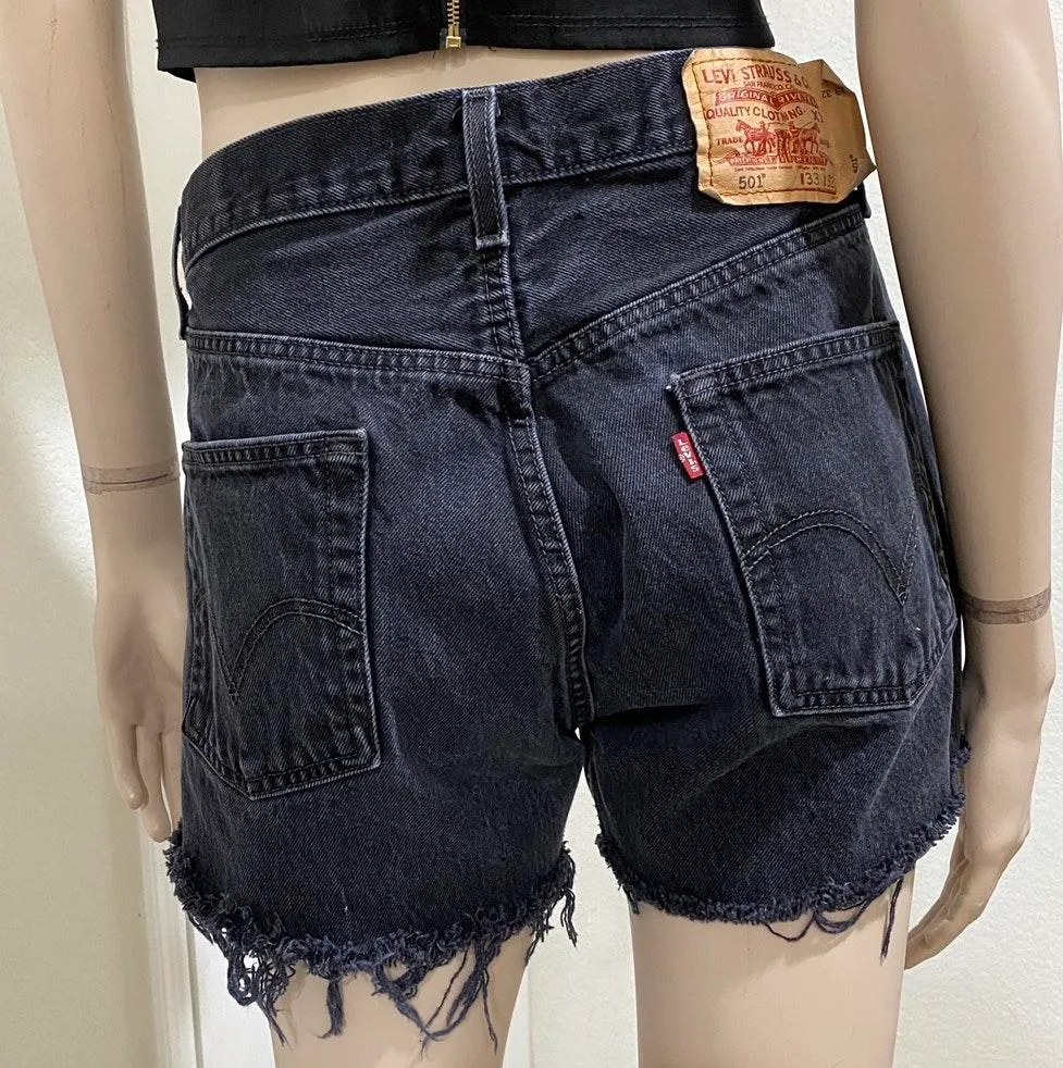 Levi’s 501 Black Denim Cutoff Shorts Waist 32 - Image 2